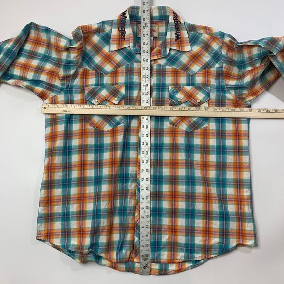Wrangler Shirt Mens L Large Pearl Snap Button Metallic Plaid Cowboy Rodeo - Picture 5 of 9